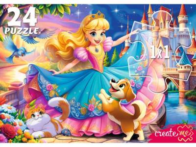 Купить МАКСИ-ПАЗЛЫ 24 элемента. ПРИНЦЕССА С КОШКОЙ И ЩЕНКОМ (арт. УК24-0212) в БУКВАЕШКА