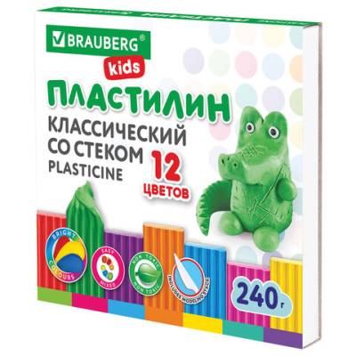 Самсон Пластилин классический BRAUBERG KIDS, 12 цветов, 240 г, стек, ВЫСШЕЕ КАЧЕСТВО, 106436