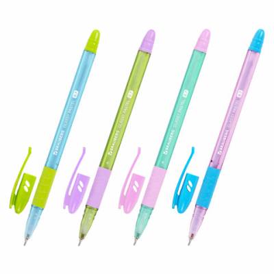 Самсон Ручка шариковая масляная с грипом BRAUBERG GLASSY PASTEL MIX, СИНЯЯ, корпус ассорти, линия 0