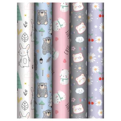 КанцРЦ Упаковочная бумага глянц. 70*100см, MESHU "Сute friends", 80 г/м2, ассорти, 5 дизайнов