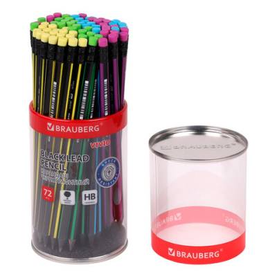 Самсон Карандаш чернографитный BRAUBERG "VIVID", 1 шт., HB, с ластиком, корпус ассорти, 181756