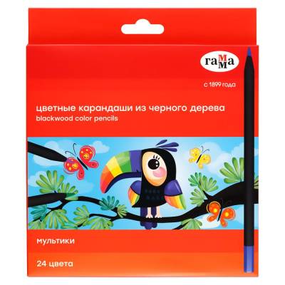 КанцРЦ Карандаши цветные Гамма "Мультики", 24цв., черное дерево,заточен., картон. упак., европодвес