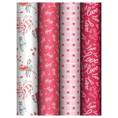 КанцРЦ Упаковочная бумага глянц. 70*100см, MESHU "Love", 80 г/м2, ассорти, 4 дизайна