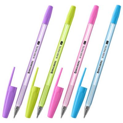 Самсон Ручка шариковая BRAUBERG "M-500 PASTEL", СИНЯЯ, корпус ассорти, узел 0,7 мм, линия письма