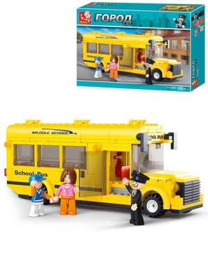 Купить РыжКот Конструктор пластиковый Sluban Город.Средний школьный автобус (219 деталей,3 фигурки)  M38- в БУКВАЕШКА