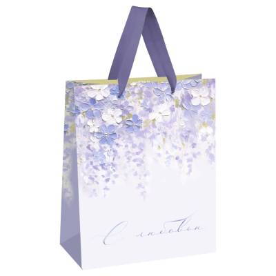 КанцРЦ Пакет подарочный 33*42*12см MESHU "Purple flowers", матовая ламинация