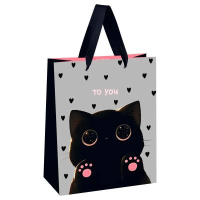 КанцРЦ Пакет подарочный 18*23*10см MESHU "Black kitten", матовая ламинация