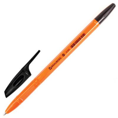 Самсон Ручка шариковая BRAUBERG "X-333 Orange", ЧЕРНАЯ, корпус оранжевый, узел 0,7 мм, линия письма