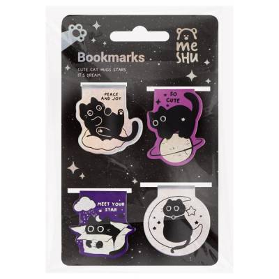 Закладки магнитные для книг, 4шт., MESHU "Meow Space", голографическая фольга