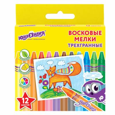 Самсон Восковые карандаши трехгранные ЮНЛАНДИЯ, НАБОР 12 цв.,227289