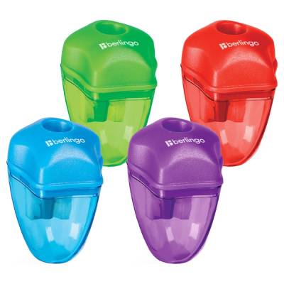 КанцРЦ Точилка пластиковая "Spike", 1 отверстие, контейнер, ассорти, дисплей Berlingo BBp_15003