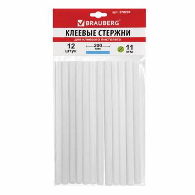 Самсон Клеевые стержни, диаметр 11мм, длина 200мм, прозрачные, КОМПЛЕКТ 12 шт, BRAUBERG, европодвес