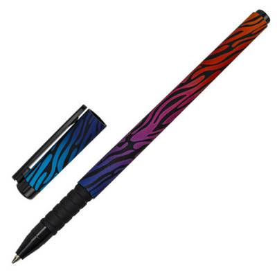 Самсон Ручка шариковая BRAUBERG SOFT TOUCH GRIP "NEON ZEBRA", СИНЯЯ, мягкое покрытие, узел 0,7 мм,