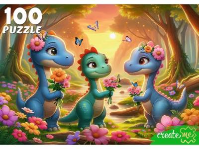 Купить ПАЗЛЫ 100 элементов. ТРИ ДИНОЗАВРИКА В ЛЕСУ (арт. УК100-0240) в БУКВАЕШКА