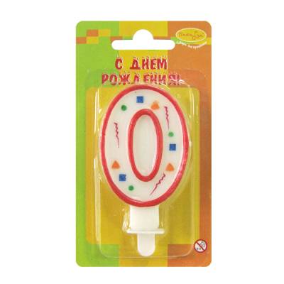 Свеча для торта с держателем ПатиБум "Цифра 0. Красное конфетти", 8см 4607145438642