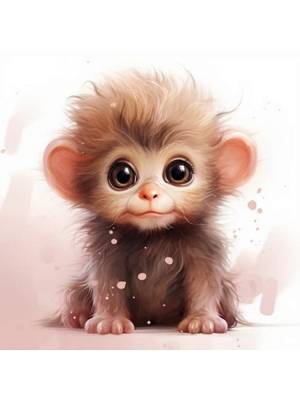 РыжКот Холст с красками 20х20 см по номерам (16цв.) "Малыши-животные" Маленькая обезьянка (арт. Х-