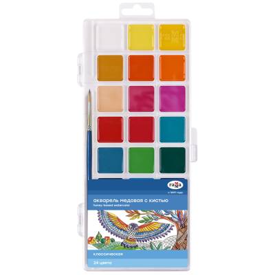 КанцРЦ Акварель Гамма "Классическая", медовая, 24 цвета, с кистью, пластик. упак., европодвес NEW