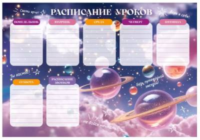 КанцЭксмо Расписание уроков А4 Ты космос!, мелованный картон, полноцветная печать, выборочный УФ-ла
