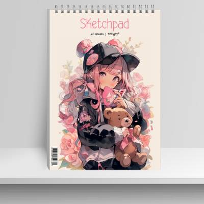 Скетчпад 40л гребень А5 Девочка с мишкой 14191-EAC обл картон софт-тач лак текстура