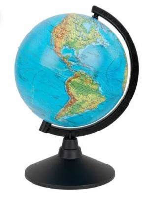 КанцГлобус Земли физический. Диаметр 210мм(черн.подставка) К012100007