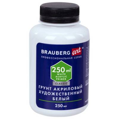 Самсон Грунт акриловый художественный, белый, в бутылке, 250 мл, BRAUBERG ART, 192348