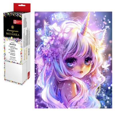 Алмазная мозаика 20*25 см, ДЕВОЧКА-ЕДИНОРОГ, арт. 68584