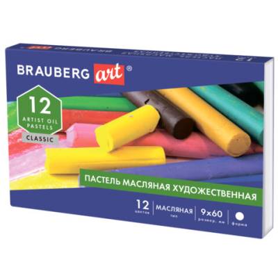 Самсон Пастель масляная художественная BRAUBERG ART CLASSIC, 12 цветов, круглое сечение, 181447
