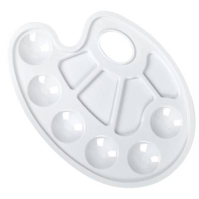 Самсон Палитра для рисования ЮНЛАНДИЯ белая, овальная, 6 ячеек для красок и 4 для смешивания, европ