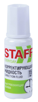Корректирующая жидкость STAFF быстросохнущая, 15 мл, с кисточкой
