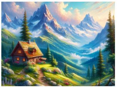 РыжКот Холст с красками 30х40 см по номерам (30цв.) Горный домик (арт. ХК-5231)