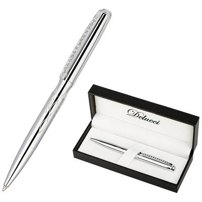 Ручка шариковая Delucci "Mare" синяя, 1,0мм, цвет корпуса - серебро, поворот., подарочная уп