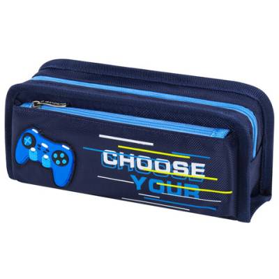 Самсон Пенал ЮНЛАНДИЯ, 2 отделения, полиэстер, "Joystick", синий, 21х6х9 см, 270274