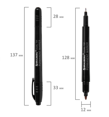 Самсон Маркер перманентный двусторонний BRAUBERG DUO, ЧЕРНЫЙ, наконечники 0,7/1 мм, 152210