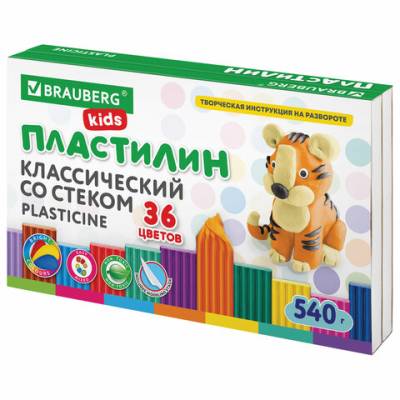 Самсон Пластилин классический BRAUBERG KIDS, 36 цветов, 540 грамм, стек, ВЫСШЕЕ КАЧЕСТВО, 106678