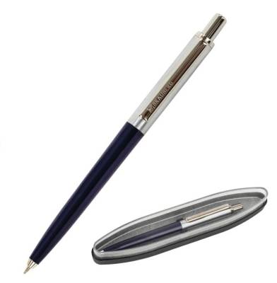 Самсон Ручка подарочная шариковая BRAUBERG, СИНЯЯ, корпус серебристый с черным, 0,5мм, 143484