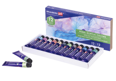 Краски акриловые художественные ПЕРЛАМУТРОВЫЕ, НАБОР 12цв в тубах 12мл, BRAUBERG ART CLASSIC