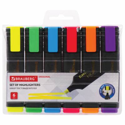 Самсон Набор текстовыделителей BRAUBERG 6 шт., АССОРТИ, скошенный наконечник, 1-5 мм, 151690