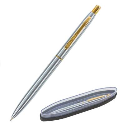 Ручка подарочная шариковая BRAUBERG Brioso, СИНЯЯ, корпус серебристый с золотистыми деталями