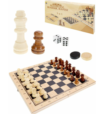 Купить РыжКот Игра настольная 3 в 1 Нарды, шашки, шахматы (24х12х3см) (фиг.-дерево.лакир. в кор.)  AN02595 в БУКВАЕШКА