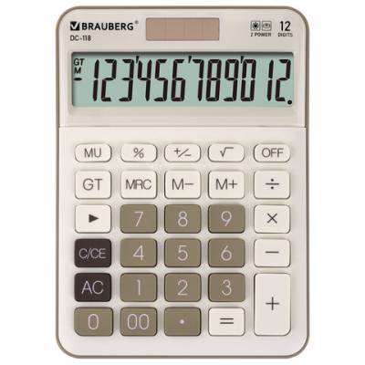 Самсон Калькулятор настольный BRAUBERG (175х126 мм), 12 разрядов, двойное питание, цвет бежевый,272