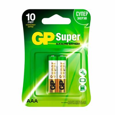 Самсон Батарейки КОМПЛЕКТ 2 шт, GP Super, AAA (LR03, 24А), алкалиновые, мизинчиковые, блистер, 24A-
