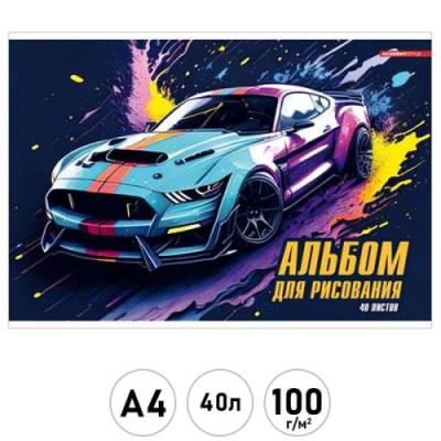 КанцАкадем Альбом для рисования 40л скрепка А4 Красочная машина 14728-EAC твин УФ лак