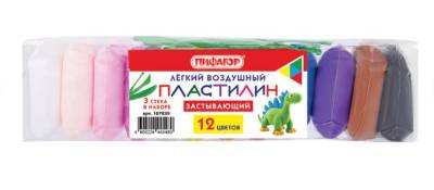 Самсон Пластилин супер лёгкий воздушный застывающий 12 цветов, 3 стека, ПИФАГОР, 107039