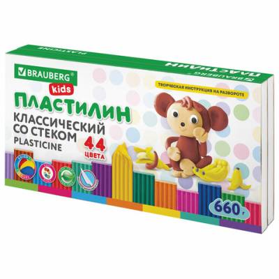 Самсон Пластилин классический BRAUBERG KIDS, 44 цвета, 660 грамм, стек, ВЫСШЕЕ КАЧЕСТВО, 106679
