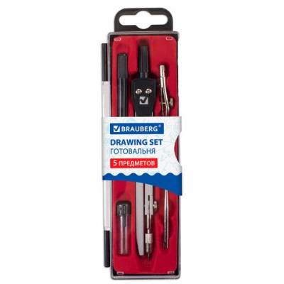 Самсон Готовальня BRAUBERG "Architect", 5 предметов: циркуль 135 мм, 2 вставки, держатель, грифель