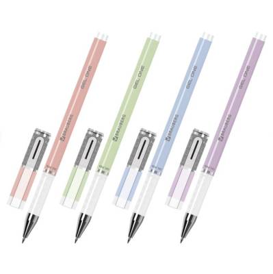 Ручка гелевая BRAUBERG, ЧЕРНАЯ, корпус ассорти, узел 0,5мм, линия 0,35мм, 144039