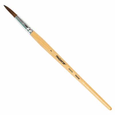 Самсон Кисть ПИФАГОР, ПОНИ, круглая, № 7, деревянная лакированная ручка, колпачок, пакет с подвесом