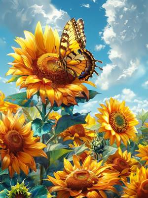 РыжКот Холст с красками 30х40 см по номерам (в коробке) (30 цв.) Яркие подсолнухи (арт. Х-5201)