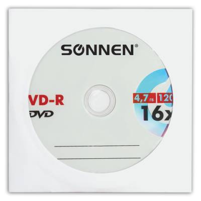 Самсон Диск DVD-R SONNEN, 4,7 Gb, 16x, бумажный конверт (1 штука), 512576