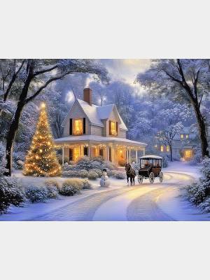 Купить Холст с красками 17х22 см. Заснеженная улица в БУКВАЕШКА